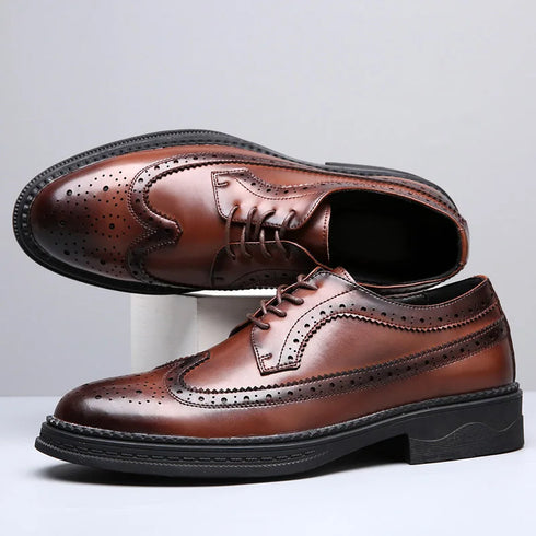 Elegant Men's Formal Dress Brogue Shoes - Slip-On British Gentleman Oxfords for Weddings and Special Occasions